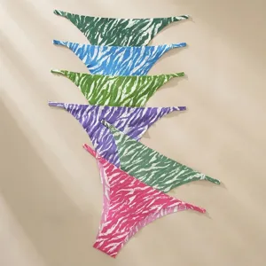 Set of multi-color zebra print women thong string bikinis, seamless comfortable underwear.