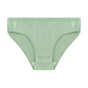 Mid-waist ribbed cotton women's breathable seamless briefs for daily comfort and wear.