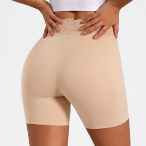 Pantaloncini modellanti a vita alta da donna, pancera senza cuciture con bordo in pizzo.