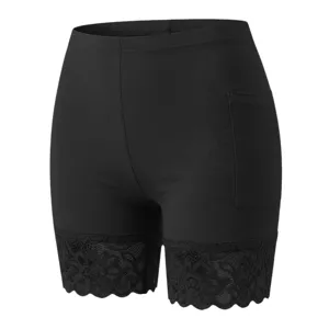 Pantaloncini modellanti a vita alta senza cuciture da donna con pizzo e tasca.