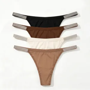 Tanga senza cuciture con strass vita bassa, slip sexy in seta di ghiaccio in quattro colori.