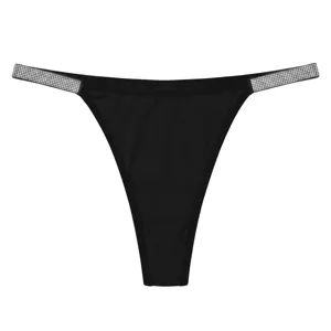 Donna sexy vita bassa perizoma cristallo strass cinturino senza cuciture nero slip
