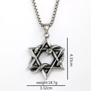 Heren Retro Roestvrij Staal Hexagram Slang Hanger Ketting Punk Sieraden 4.33cm