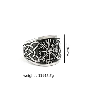 Stainless Steel Viking Compass Ring Vintage Nordic Rune Statement Jewelry for Unisex