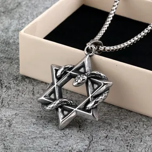 Retro roestvrij staal heren hanger hexagram slang ketting vintage punk sieraden item