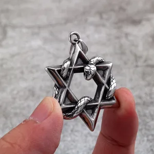 Roestvrij staal hexagram slang hanger detail weergave, retro punk stijl heren ketting sieraden.