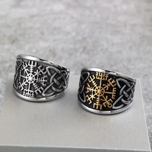 Nordic Vintage Stainless Steel Viking Compass Ring For Men Women Celtic Knot Solid Punk Signet Finger Ring Retro Jewelry Gift