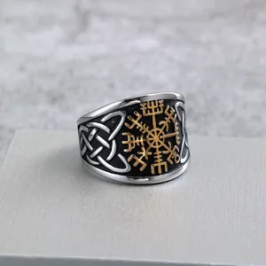Retro Stainless Steel Viking Compass Ring with Celtic Knot Design for Men and Women