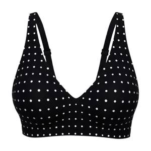 Black polka dot wireless bra, soft support seamless, comfortable everyday underwear for women