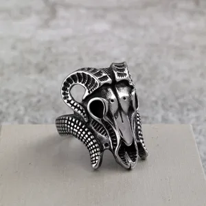 Vintage Roestvrij Staal Geit Schedel Ring Mannen Punk Biker Gothic Demoon Hoorn Sieraden Cadeau Retro Heavy Metal Statement Vingering
