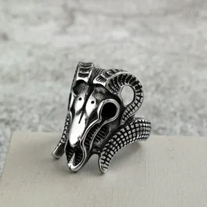 Vintage roestvrij staal ram schedel ring punk gotische heren statement ring US