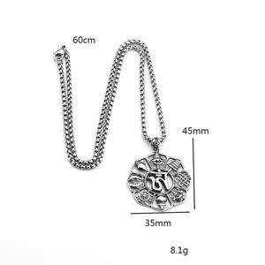 Collier pendentif homme en acier inoxydable vintage avec design bouddhiste creux.