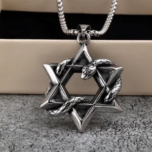 Vintage roestvrijstalen Davidster slang hanger ketting voor heren retro mode sieraden