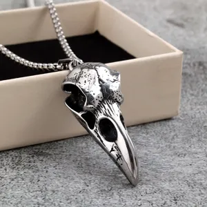 Retro 304 Edelstahl Krähenschädel Anhänger Halskette Für Herren Damen Gotisch Punk Tier Skelett Vogel Kopf Halsschmuck Party Schmuck Geschenk