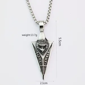 Collier pendentif flèche aigle Viking en acier inoxydable pour hommes avec runes 5.5cm