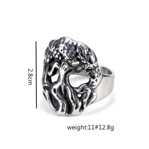 Anello punk albero della vita in acciaio inossidabile da uomo, gioiello scavato.