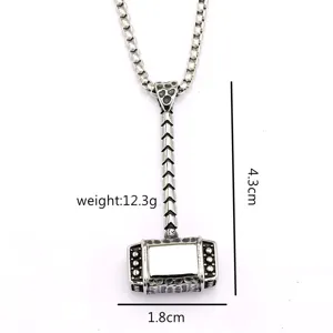 Mens stainless steel Thor's hammer pendant necklace with retro Viking box chain jewelry.