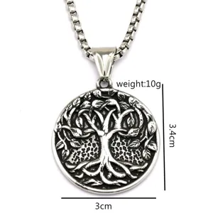 Collana con ciondolo albero della vita in acciaio inossidabile primo piano con misura 3cm e 10g.