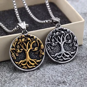 Collana con Pendente Albero della Vita in Acciaio Inossidabile Vintage Ciondolo Tondo Amuletto Gioielli Moda per Uomo Donna