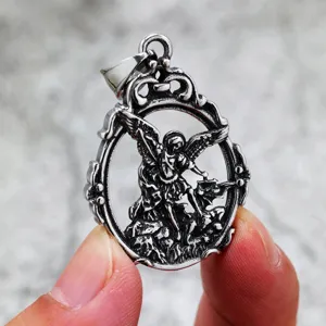 Vintage Stainless Steel Archangel Michael Pendant Necklace Men Women Retro Religious Jewelry