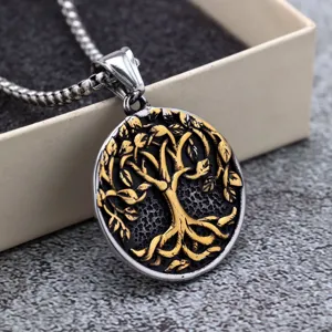 Collana con ciondolo albero della vita in acciaio inossidabile retro per uomo e donna.