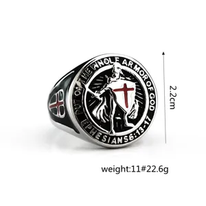 Men stainless steel medieval knight cross ring vintage religious jewelry band size
