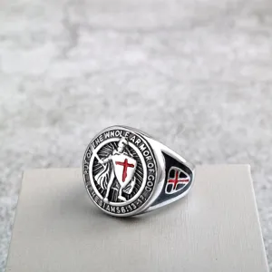 Stainless steel men ring medieval crusader vintage signet ring detailed shot view