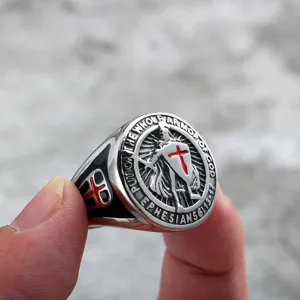 Vintage stainless steel men ring medieval templar crusader cross signet ring jewelry