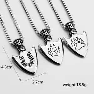 Nordic retro stainless steel arrow pendant unisex animal paw horseshoe necklace charm