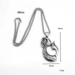 Herren Vintage Edelstahl Viking Angelhaken Anhänger Halskette mit Kette 60cm