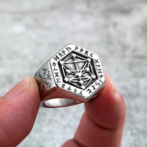 Stainless steel vintage Nordic Viking compass ring for men punk rune jewelry band