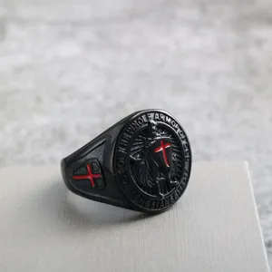Vintage stainless steel men's ring with knight cross and armor of god engraving main photo