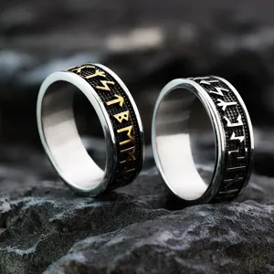 Vintage Stainless Steel Viking Rune Ring For Men Women Nordic Mythology Geometric Band Ring Hip Hop Biker Jewelry Finger Ring Gift