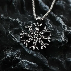 Stainless steel Norse Viking compass pendant necklace for men with vintage rock design.