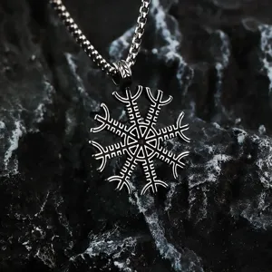 Stainless steel Viking compass pendant necklace for men, vintage Nordic talisman jewelry.