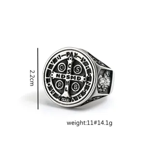 Vintage stainless steel men ring Saint Benedict cross exorcism fashion jewelry item