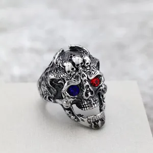 Vintage Roestvrij Staal Schedel Ring Voor Heren Punk Gotisch Ingelegd Strass Heavy Metal Vingerring Biker Sieraden