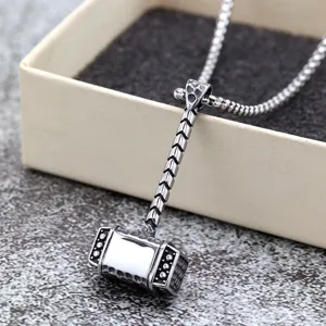 Retro stainless steel men necklace viking thors hammer pendant cool vintage jewelry gift