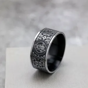Vintage Stainless Steel Saint Benedict Cross Exorcist Ring For Men Gothic Religious Totem Charm Band Ring Jewelry Gift