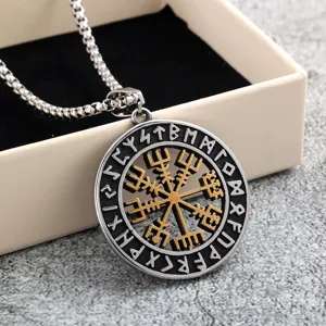 Nordic retro stainless steel Viking compass pendant necklace for men and women daily fashion jewelry