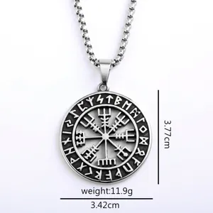 Stainless Steel Viking Compass Pendant Necklace Nordic Retro Unisex Jewelry 3.77cm