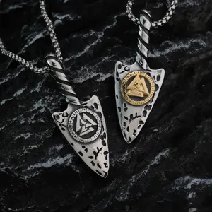 Nordisch Vintage Edelstahl Kompass Dreieck Valknut Anhänger Halskette Retro Wikinger Runen Pfeil Speerspitze Amulett Punk Schmuck Für Herren