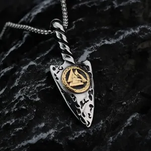 Skandinavische Retro Herren Edelstahl Pfeilspitze Anhänger Halskette mit Valknut Runen Symbol.
