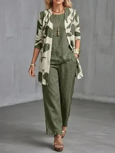 Casual Elegant Women's Fashion Woven Three-Piece Set Cardigan Vest Trousers Outfit