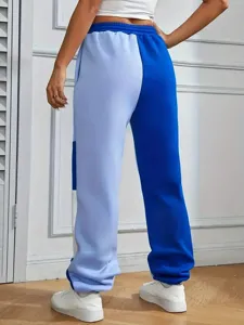 Color-block casual jogger pants for women, mid waist with drawstring and comfortable fit.
