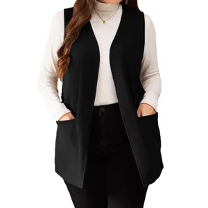 Women casual sleeveless suit vest outerwear, stylish open front waistcoat for spring layering.