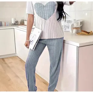 Dames casual loungewear set korte mouw top gestreepte lange broek comfortabel huispak