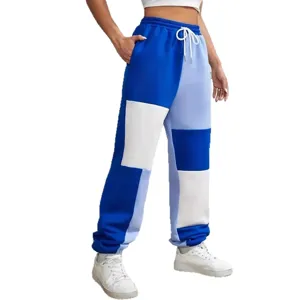 Women color block sweatpants casual drawstring high waist pants stylish streetwear athletic trousers