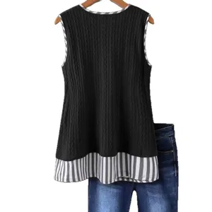 Mujer negro punto sin mangas chaleco a rayas empalmado casual suelto verano top cuello V