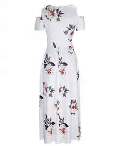 Elegant Women Floral Print Off-Shoulder Short Sleeve Maxi Dress Summer New Fashion